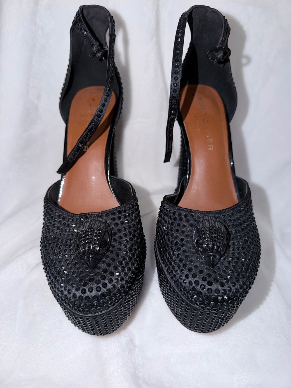 Kurt Geiger Black Crystal-Embellished Platform Slingbacks